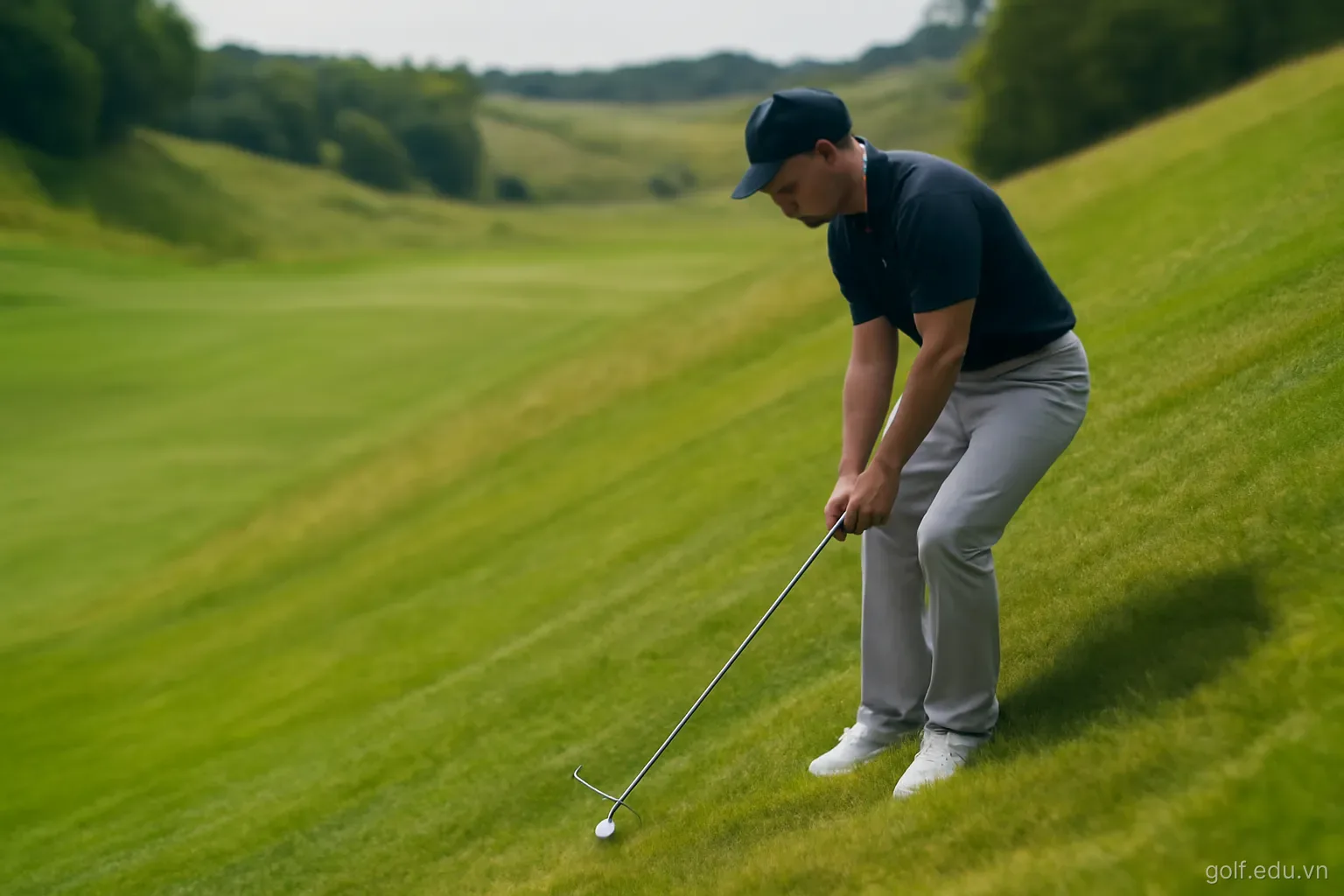 Địa hình nghiêng và lie khó: nơi sân golf thật khác sân tập